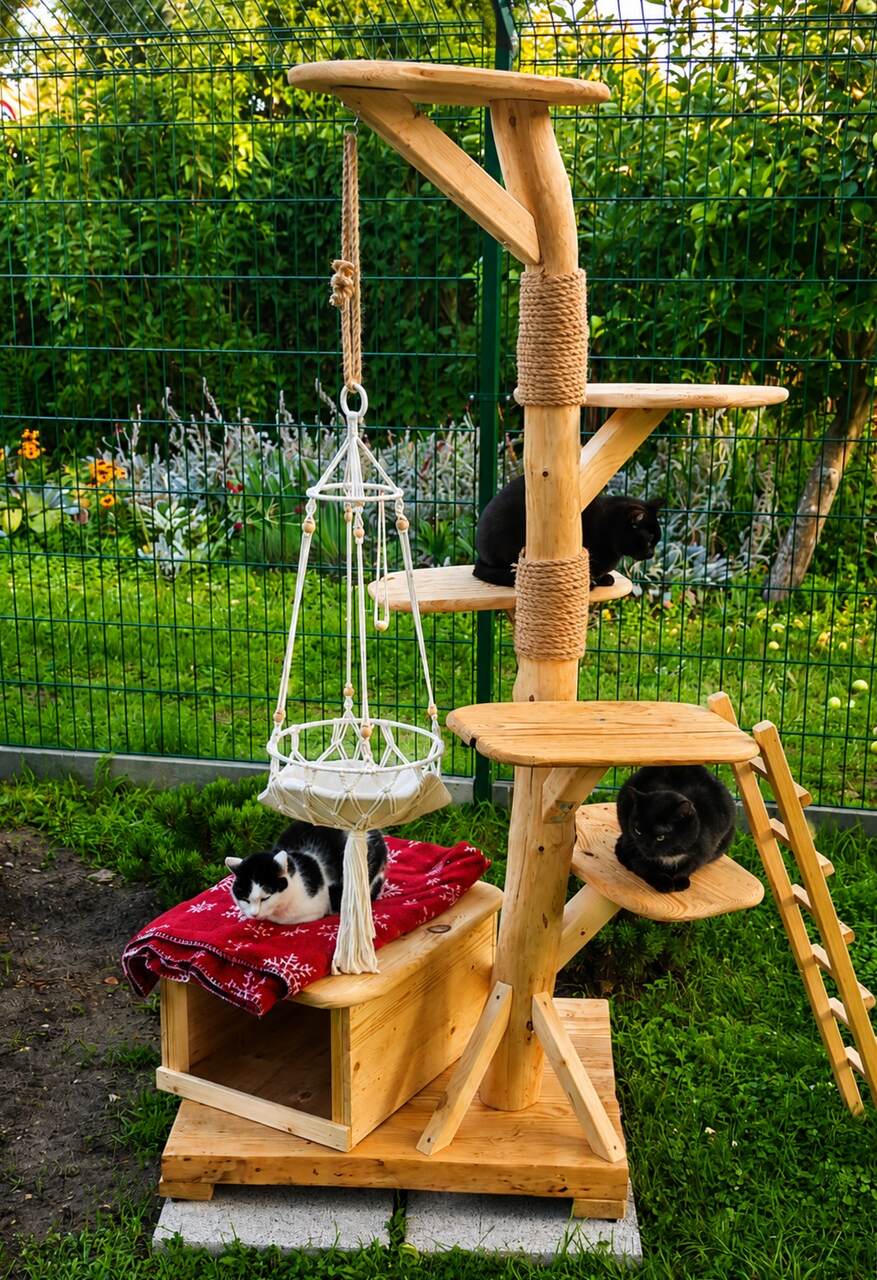 Drapak Natural home – jeden pień z domkiem - Ręcznie wykonywany na zamówienie - obrazek 4