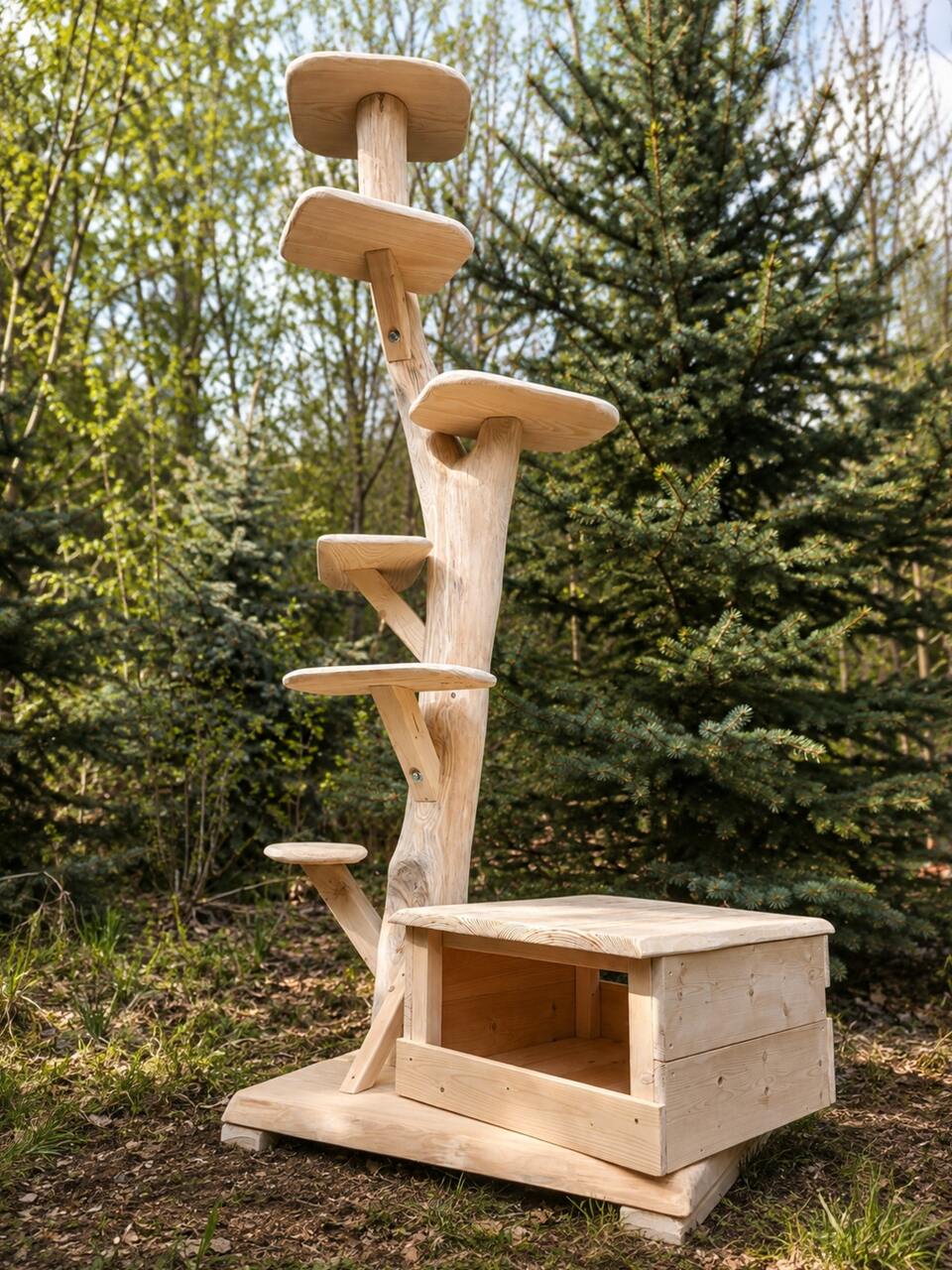 Drapak Natural home – jeden pień z domkiem - Ręcznie wykonywany na zamówienie - obrazek 2