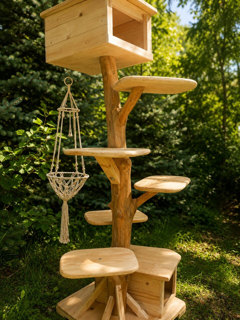 Drapak Natural home – jeden pień z domkiem - Ręcznie wykonywany na zamówienie - obrazek 3